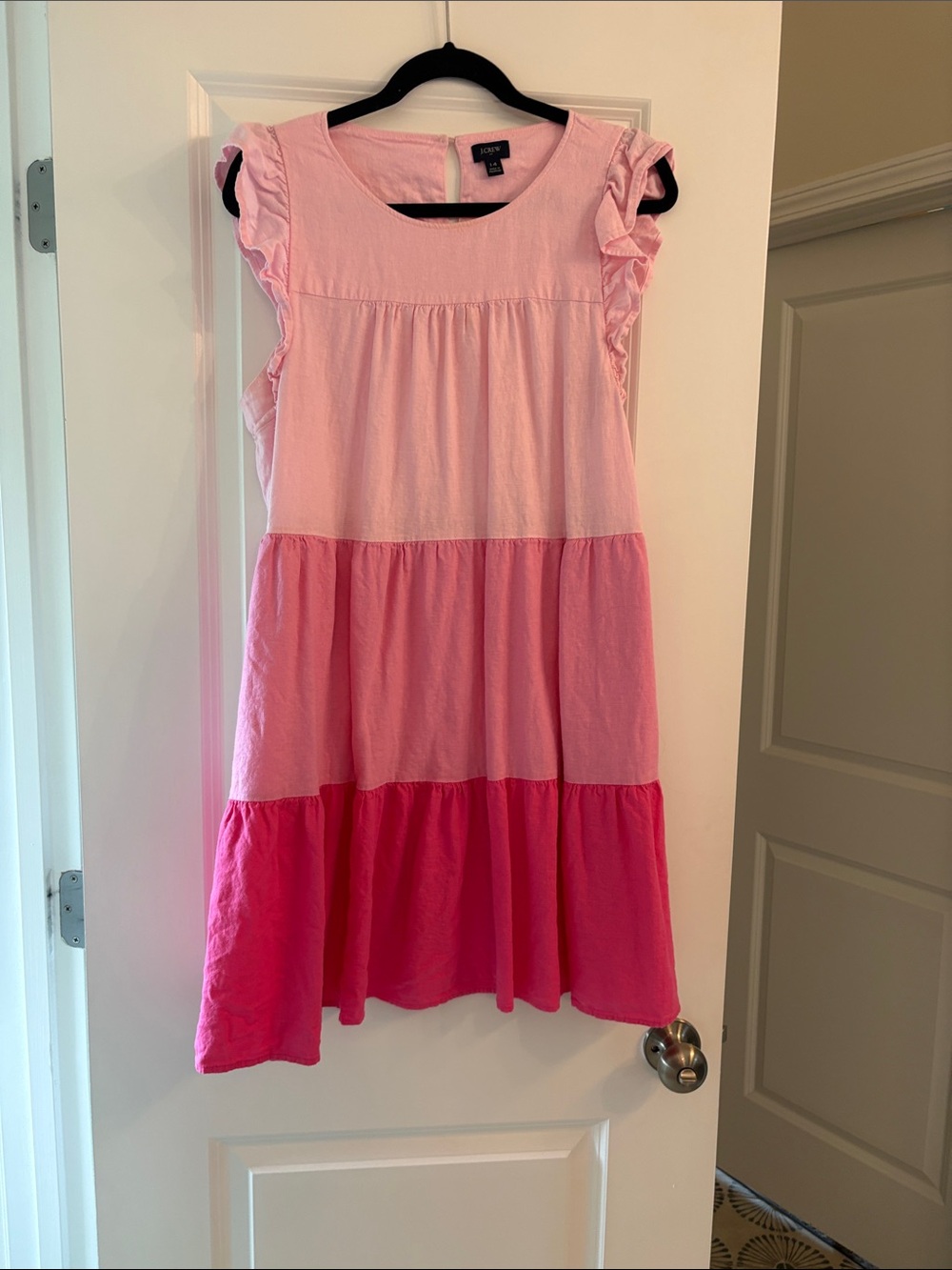J. Crew Pink Tiered Ruffle Sleeve Colorblock Dress